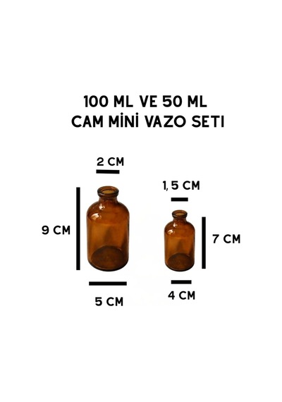 2'li Amber Cam Mini Vazo Seti Küçük Çiçekli Banyo Salon Minimal Dekor Obje