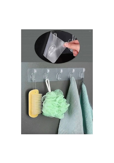 2 Adet Kendinden Yapışkanlı Güçlü Şeffaf 5li Askılık - Kapı Arkası Mutfak Duvar Banyo Evimdeyokyok