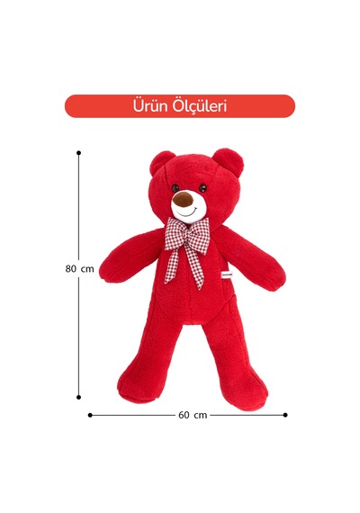 80 Cm Büyük Boy Yumuşak Papyonlu Oyuncak Ayıcık Kırmızı