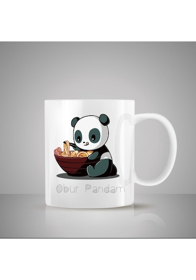 Sevimli Obur Panda Baskılı Kupa Beyaz