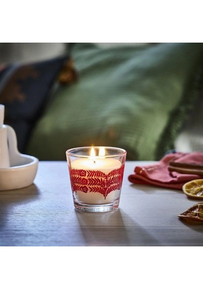 Ikea Vınterfınt1 Cam Kaplı Kokulu Mum 7 X 6,5 Cm Baharatlı Kırmızı - Beyaz - Şeffaf Çok Renkli