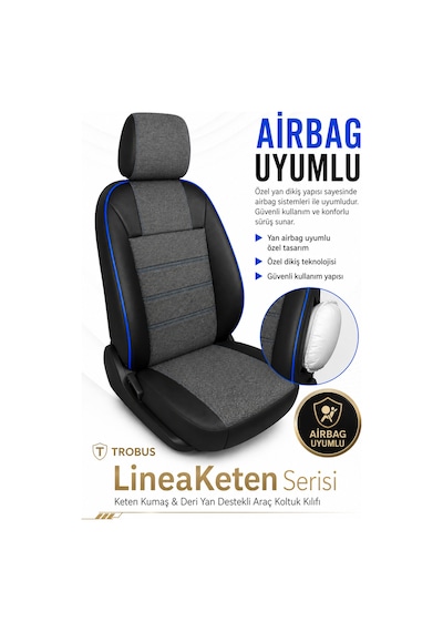Kia Soul 2016-2019 Uyumlu Lineaketen Serisi Füme Mavi Oto Koltuk Kılıfı