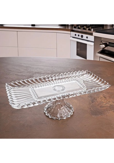 Kosova Ayaklı Dikdörtgen Cam Kristal Sunumluk 36x17x12 Cm Şeffaf