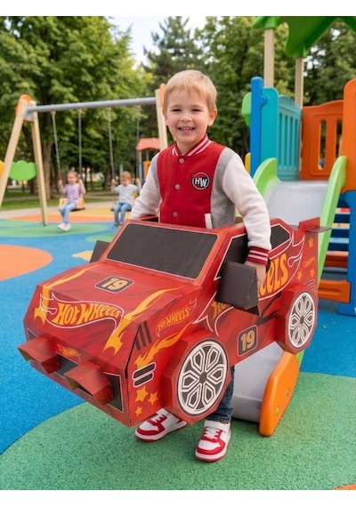 Kardinno Hot Wheelss Eğitici Oyuncak Karton Giyilebilir Çocuk Kostümü Etkinlik Parti Kostümü kırmızı