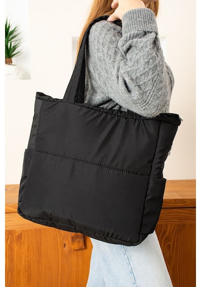 Orijinal Geniş Hacimli Su Geçirmez Puf Şişme Shopper Okul Spor İş İçin Büyük Boy Omuz Ve Kol Çantası Siyah