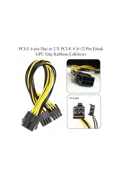Pci-E 6 Pin Dişi To 2 X Pci-E 8 6+2）Pin Erkek Gpu Güç Kablosu