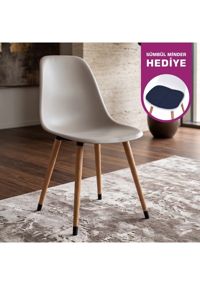 Vilinze Eames Naturel Ahşap Ayak Plastik Gri Sandalye Eames-beyaz Gri - Naturel