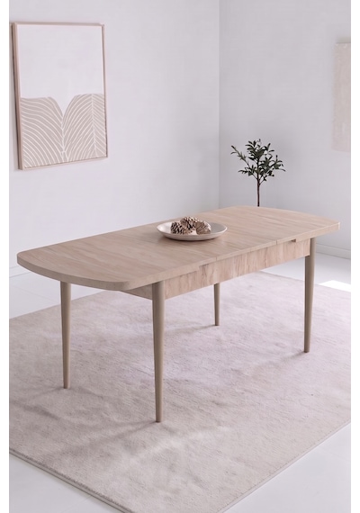 Exve Serisi 80x132 Açılabilir Traverten Takımı Ve 6 Sandalye Krem Sandalye Cappucino İskelet