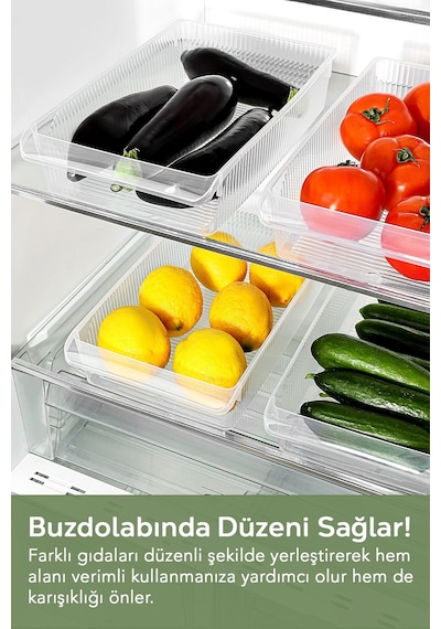 5 Adet Dolap İçi Buzdolabı Düzenleyici - Buzdolabı Organizer Sepet Meyve Sebze Saklama Kabı 4 Litre Şeffaf