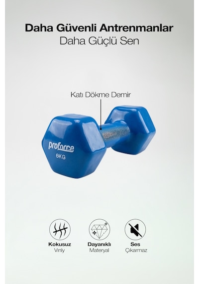 Proforce Vdb Dışı Vinil Kaplı Çelik Döküm Ağırlık Dambıl Mavi 6 KG