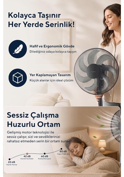 Kumtel Ktf-760 Siyah 16 İnç Ayaklı Vantilatör