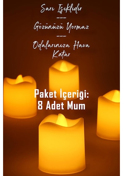 8 Adet Mini Led Mum Seti Pilli Dumansız Alevli Ledli Dekoratif Yapay Mum Dekor Işığı 8 Adet M Diğer