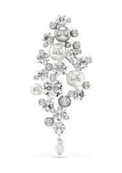 5722516 Constella Brooch,crystal Pearl, Round Cut, White, Rhodium Plated Metalik