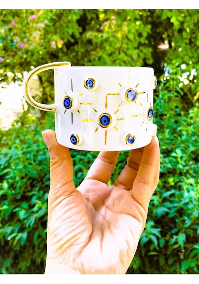 Premium Kalite 24 Ayar Altın Kaplama El Yapımı Kupa 300 Ml Nazarlı Kupa Evil Eye Mug 22nt1 Beyaz - Çok Renkli Premium Kalite 24 Ayar Altın Kaplama El Yapımı Kupa 300 Ml Nazarlı Kupa Evil Eye Mug 22nt1 Beyaz - Çok Renkli