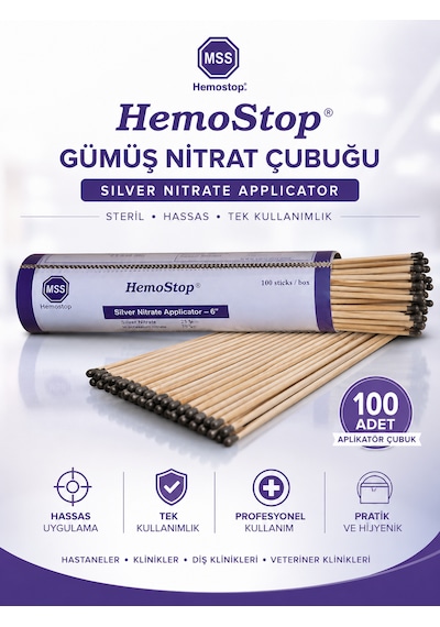 Nitrate Applicator 100'lü Kutu Profesyonel Gümüş Nit Rat Çubuğu