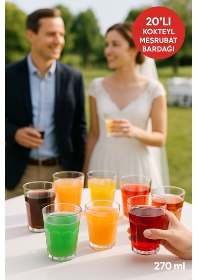 Düğün & Davet İçin 270 Ml Plastik Bardak 20 Adet