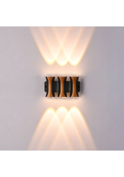 6 Watt Gün Işığı Ledli Dış Mekan, Bahçe, Teras, Balkon, Kamelya, Veranda Apliği, Bahçe Duvar Armatür Siyah Gold