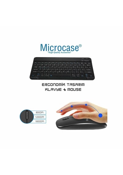 Microcase Apple İpad Air 13 2026 İle Uyumlu Bluetooth Klavye Tr Sticker + Bluetooth Mouse + Tablet Standı - Al2765
