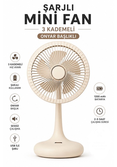 Şarjlı Mini El Fanı Masaüstü Fan 3 Kademeli 5 Kanatlı Oynar Başlıklı Vantilatör Klima Fan 1200mah Usb Şarj