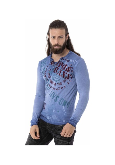 Cipo & Baxx Erkek Uzun Kollu Vintage Baskılı Sweatshirt Cl512 Mavi