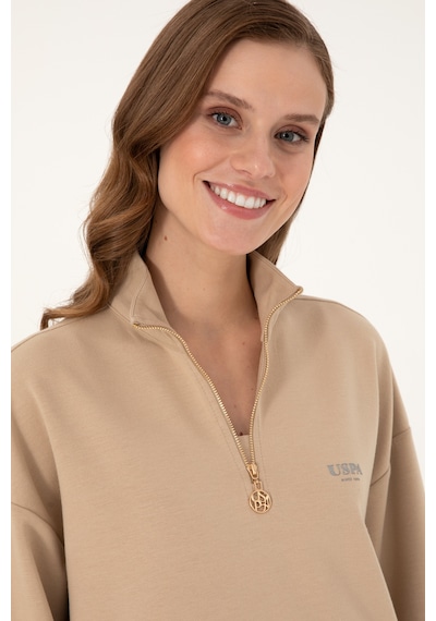 U.S. Polo Assn. Kadın Kum Dik Yaka Fermuarlı Sweatshirt 50297316-VR085