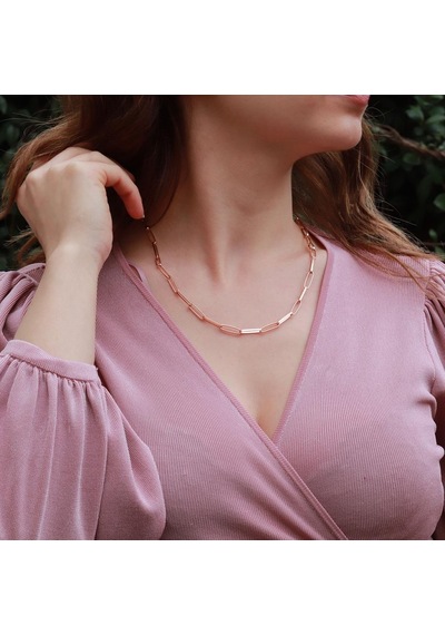Rose Gold Kaplama Trend Geçme Zincir Gümüş Set Gümüş