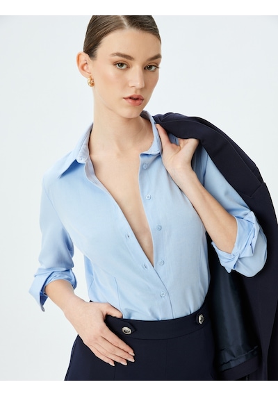 Koton Regular Fit Uzun Kollu Basic Gömlek Açık İndigo 5sak60044uw Açık İndigo