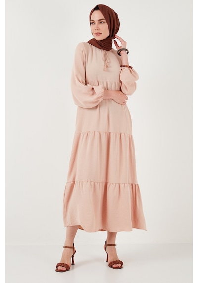 Lela Modest Regular Fit Dik Yaka Uzun Bayan Elbise 611El545 Bej