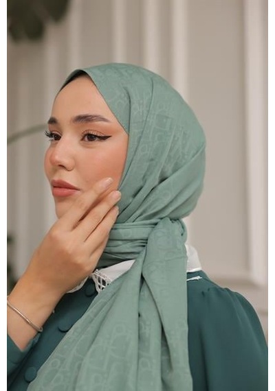 D Desen Şal Mint Yeşili Çok Renkli