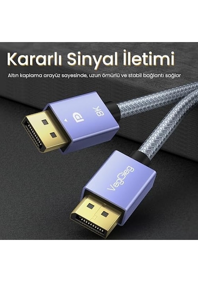 8k/60hz 4k/165hz 2k/240hz Displayport 1.4 Kablo 1.5 Metre