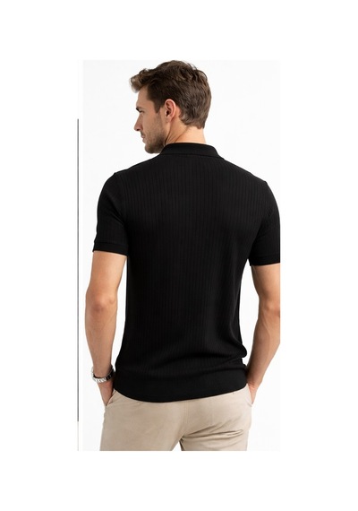Cazador Erkek Polo Yaka Desenli Triko T-shirt 34215 Siyah Siyah