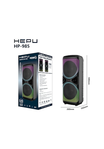 Hepu Hp-985 Partybox Bluetooth Hoparlör 2 6.5 Hoparlör 20w Güç Rgb Işık Tws Destekli