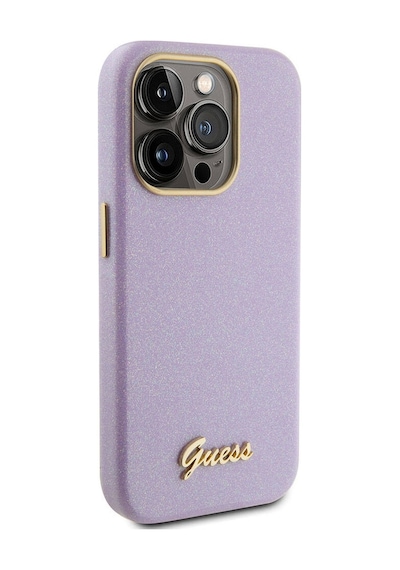 Apple Uyumlu iPhone 15 Pro Max Kılıf Guess Lisanslı Yazı Logolu Glitter Glossy Script Kapak Lila