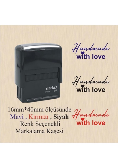 Tr Handmade With Love Yazılı Kaşe, Tam Otomatik Kendinden Mürekkepli Markalama Kaşesi Kırmızı