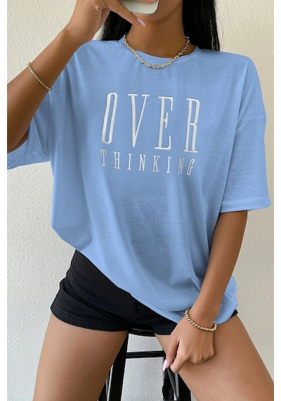 Uyguntarz Unisex Over Thinking Baskılı Tasarım Tshirt Bebe Mavisi