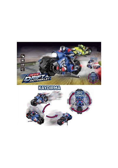 1:10 Uzaktan Kumandalı Rc Drift Akrobasi Motorsikleti - 360 Derece Dönüş - Işıklı - 2.4 Ghz Mavi