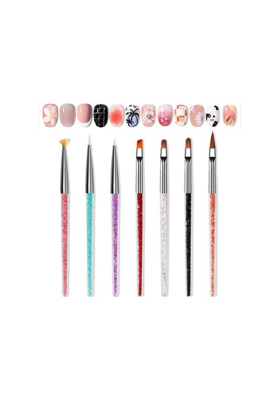 7 Adet Nail Art Protez Tırnak Fırça Seti. Kıl Fırça, French Fırça Ve Jel Fırçası Çok Renkli