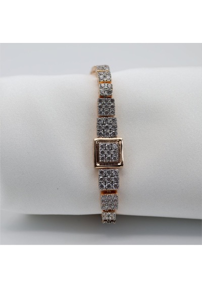 Kare Dizili Full Taşlı Bileklik Gold Çok Renkli