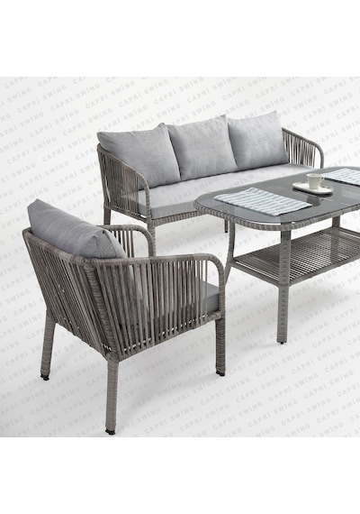 Capri Swing Artemis Üçlü Rattan Balkon Bahçe Takımı Gri