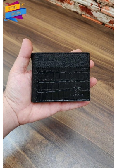 Vanilla Collection Erkek Cüzdan Timsah Derisi Basklı 10 Kart Cepli Modern Tasarım Siyah Renk Siyah
