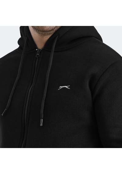 Slazenger CUDI I Erkek Fermuarlı Kapüşonlu Cepli Siyah Sweatshirt