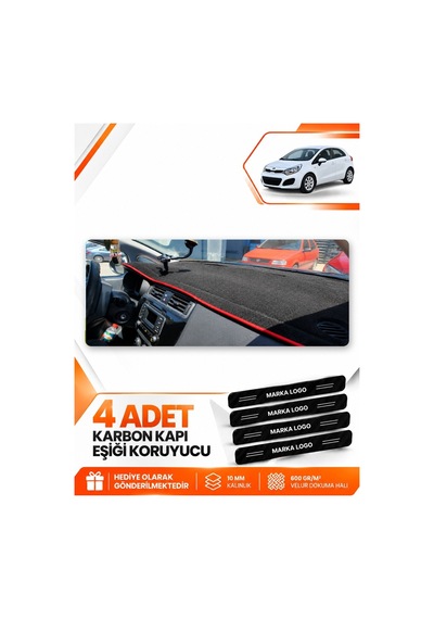 Kia Rio 2012-2018 Uyumlu Ön Torpido Koruma Koruyucu Kılıfı Halısı Örtüsü - Siyah Kırmızı