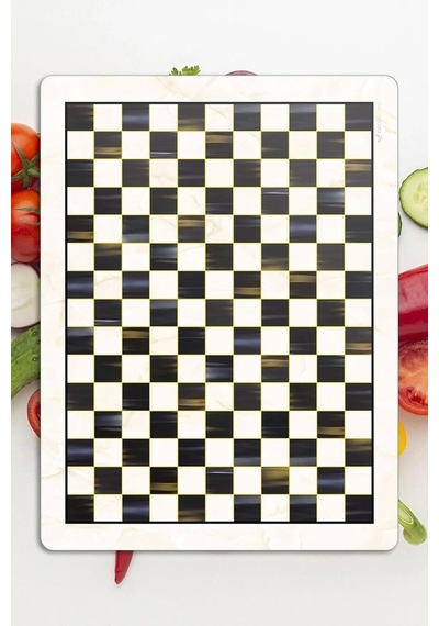 Tr Cam Kesme Tahtası Ve Sunumluk Mackenzie Siyah Beyaz Dama 20x30 Cm Diğer