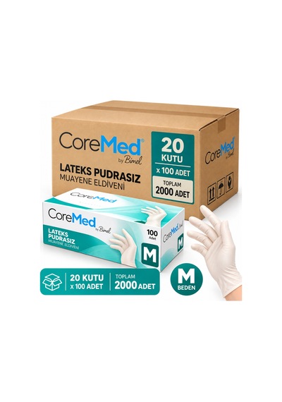 Coremed Lateks Pudrasız Muayene Eldiveni M Beden Koli 2000 Adet