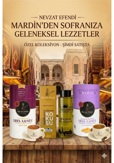 Nevzat Efendi 3 Lü Set: 7 Karışım Dibek Kahvesi + Damla Sakızlı Dibek + Mardin Kolonyası Diğer
