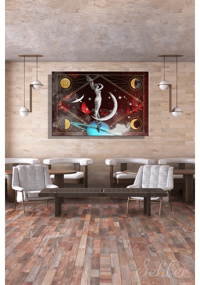 Yatay Kanvas Tablo Tekli Ev Kafe Ofis Göklerin Dansı Gökyüzü Temalı Vintage Astroloji Kolajı 2936