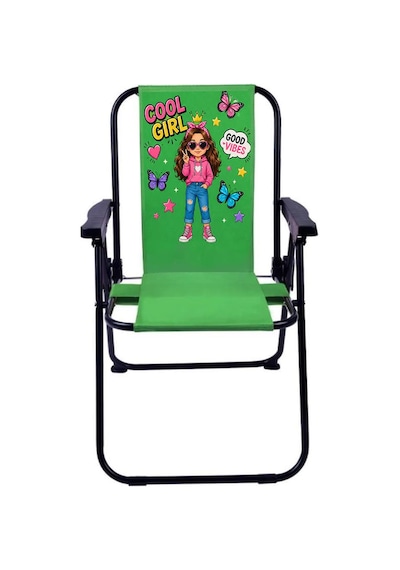 Exent 2-6 Yaş Lüx Çocuk Piknik Sandalyesi-mini Kamp Sandalyesi-cool Girl-yeşil Çok Renkli