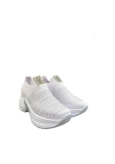 Aybaak 5006 Triko Taşlı Dolgu Topuk Kadın Ayakkabı Sneaker Beyaz