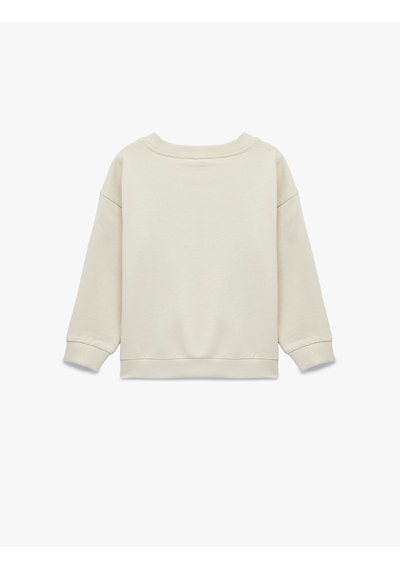 Koton Uzun Kollu Bisiklet Yaka Dinozor Baskılı Pamuklu Sweatshirt Ekru 6wmb10238tk Ekru