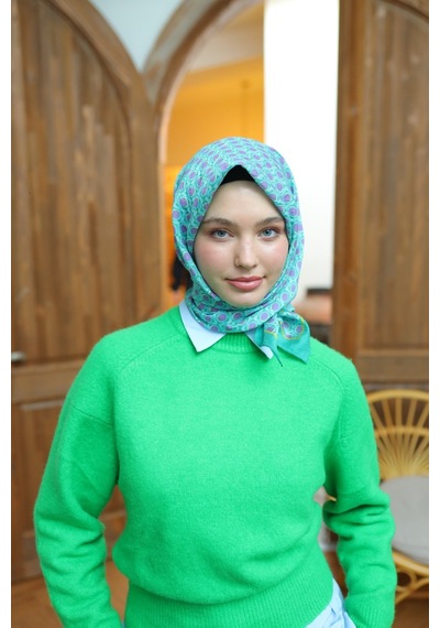 Silk Home Olinda Eşarp 48005-28 Yeşil, Erguvan, Turkuaz, Sarı